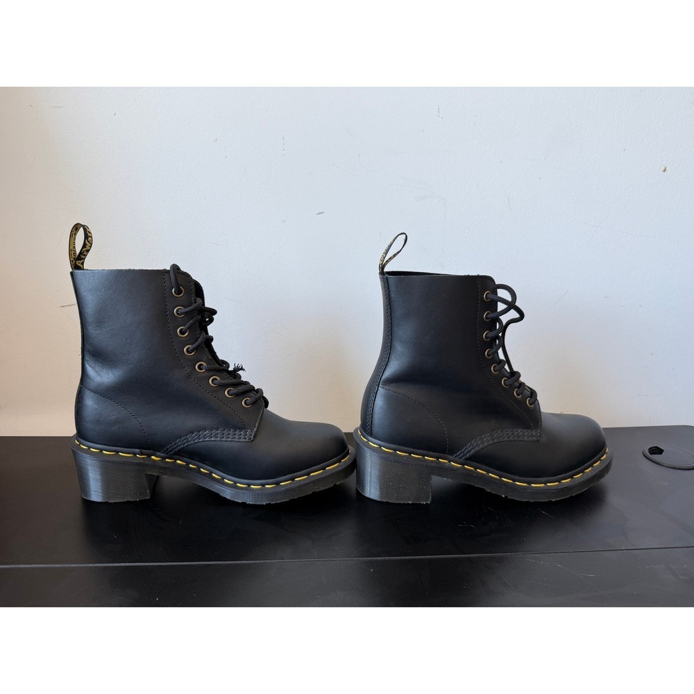 Dr. Martens Clemency Black Leather 8-Eye Lace Up Block Heel Boots US9 EU41 - Picture 9 of 13